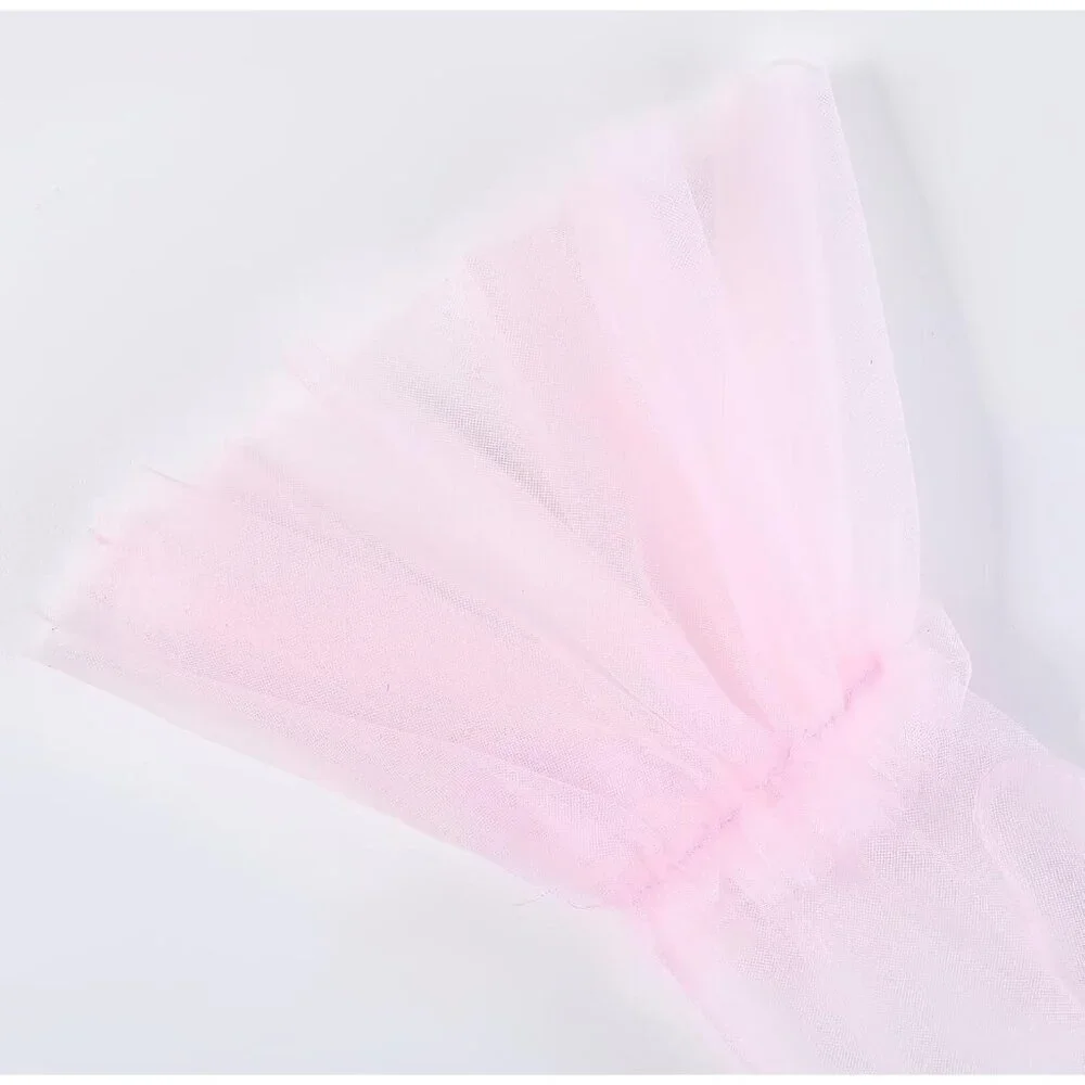 Women's Puffy Ruffle Pink Tulle Sheer Mesh Party Prom One Size Short Gloves